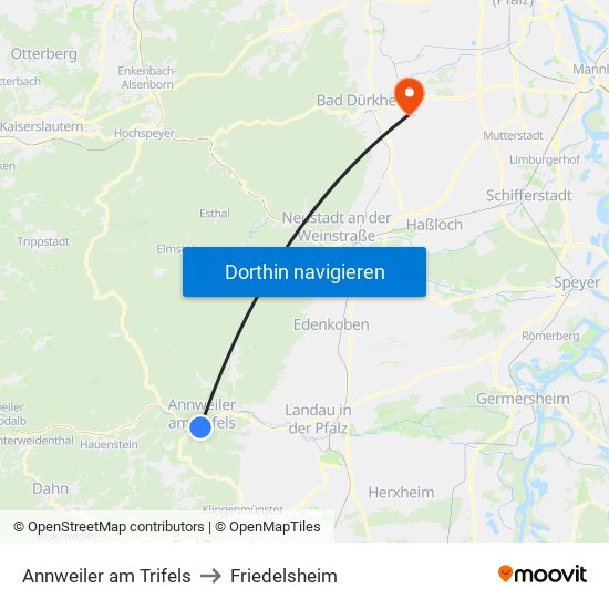 Annweiler am Trifels to Friedelsheim map