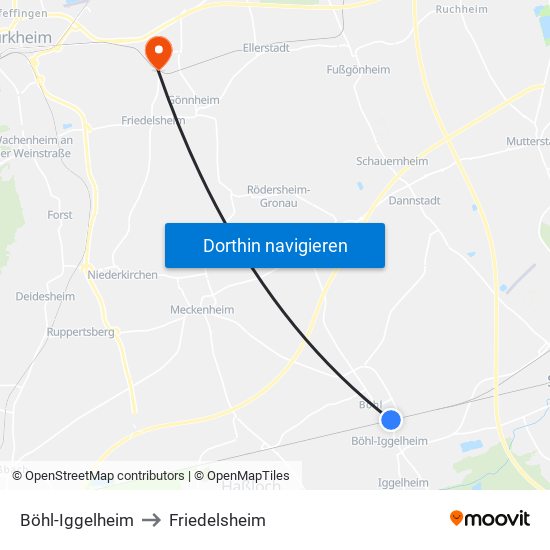 Böhl-Iggelheim to Friedelsheim map