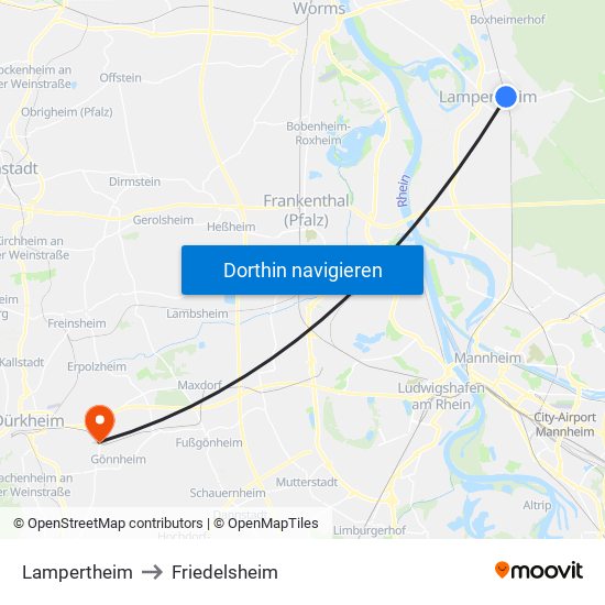 Lampertheim to Friedelsheim map