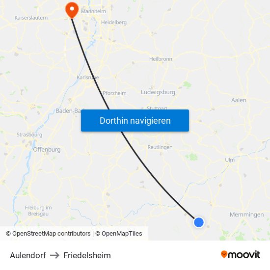 Aulendorf to Friedelsheim map