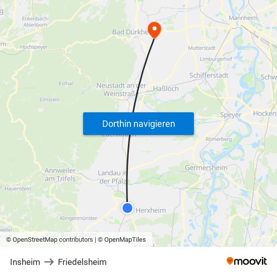 Insheim to Friedelsheim map
