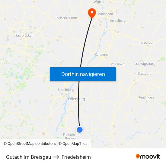 Gutach Im Breisgau to Friedelsheim map