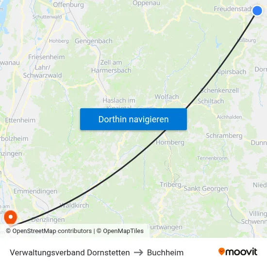 Verwaltungsverband Dornstetten to Buchheim map