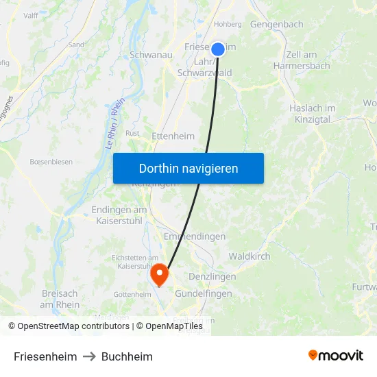 Friesenheim to Buchheim map