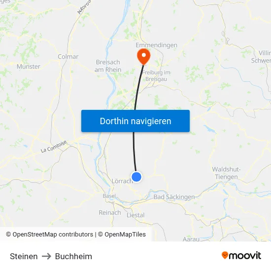 Steinen to Buchheim map
