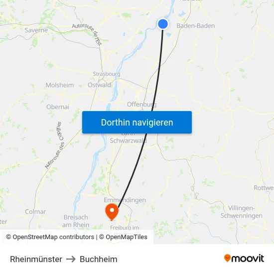Rheinmünster to Buchheim map
