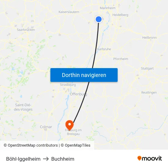 Böhl-Iggelheim to Buchheim map
