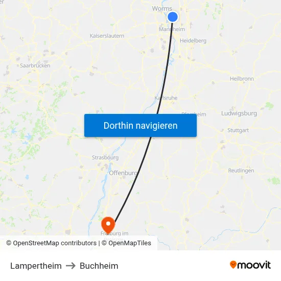 Lampertheim to Buchheim map