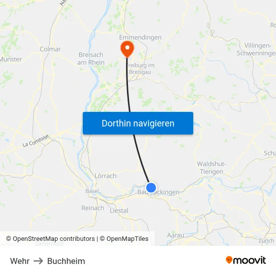 Wehr to Buchheim map