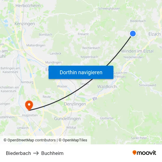 Biederbach to Buchheim map