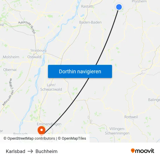 Karlsbad to Buchheim map