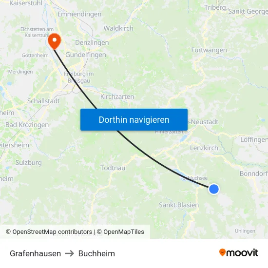 Grafenhausen to Buchheim map