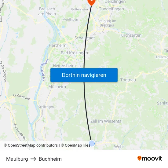 Maulburg to Buchheim map