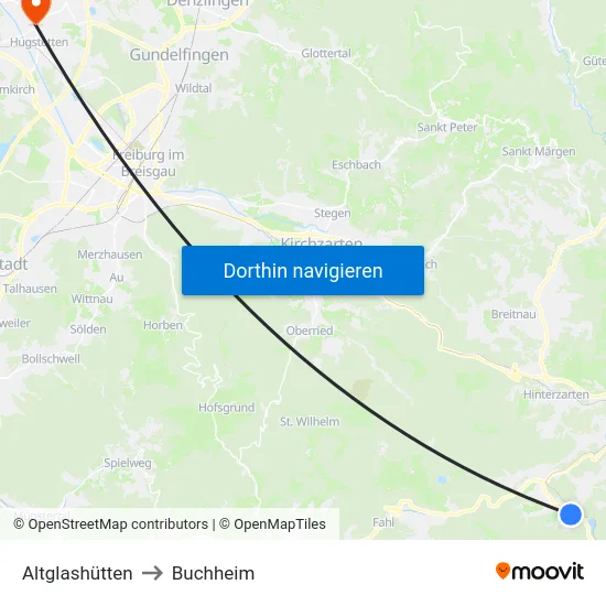 Altglashütten to Buchheim map