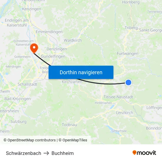 Schwärzenbach to Buchheim map