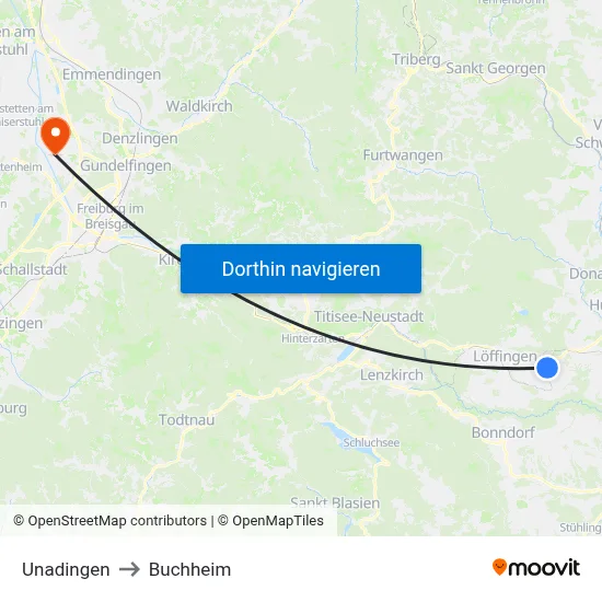 Unadingen to Buchheim map