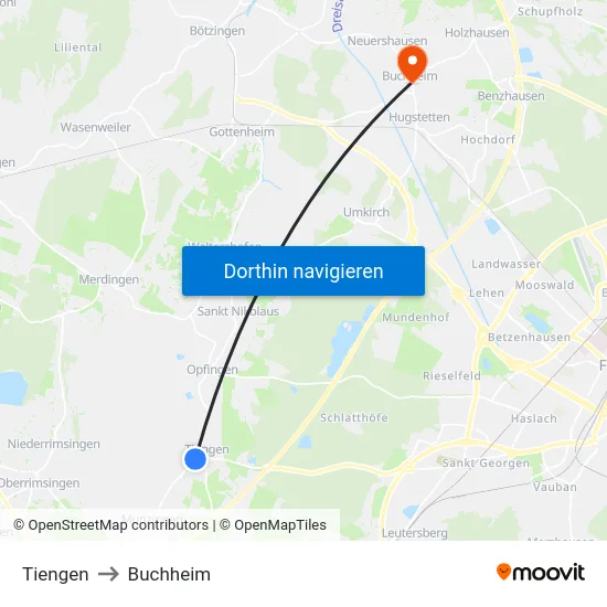 Tiengen to Buchheim map
