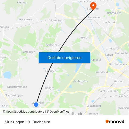Munzingen to Buchheim map