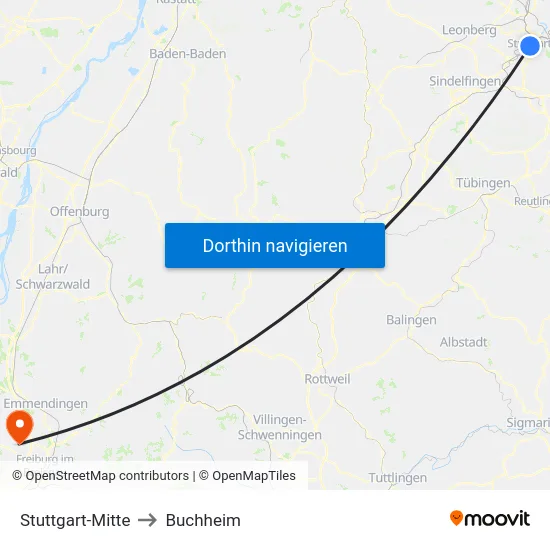 Stuttgart-Mitte to Buchheim map