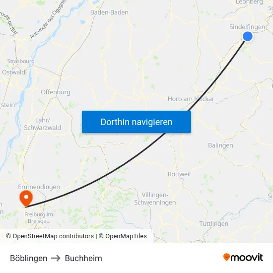 Böblingen to Buchheim map
