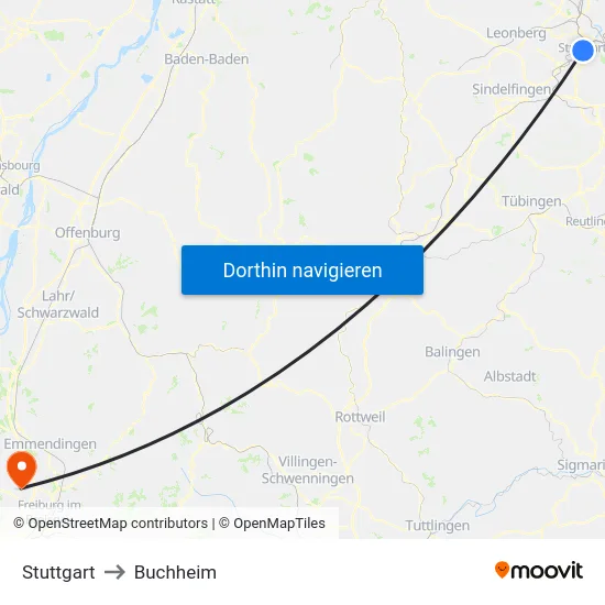 Stuttgart to Buchheim map