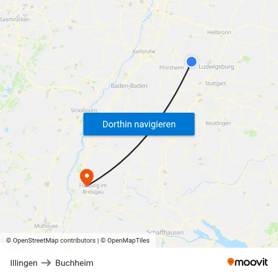 Illingen to Buchheim map