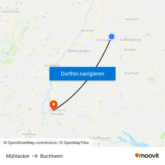 Mühlacker to Buchheim map