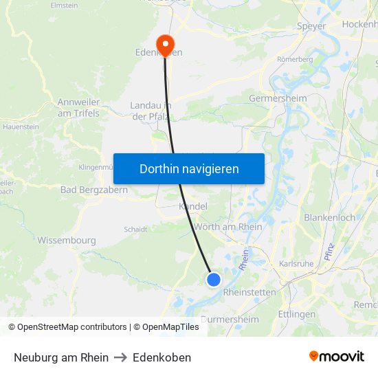 Neuburg am Rhein to Edenkoben map