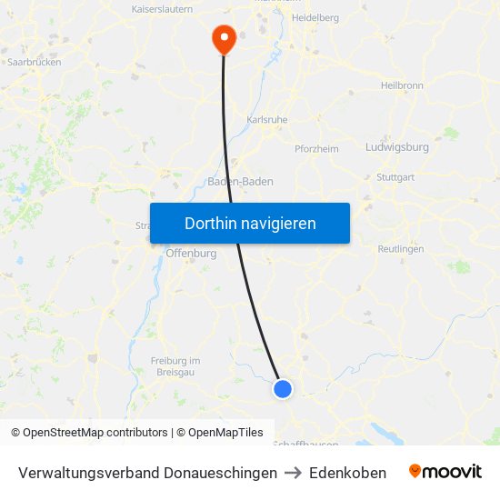 Verwaltungsverband Donaueschingen to Edenkoben map