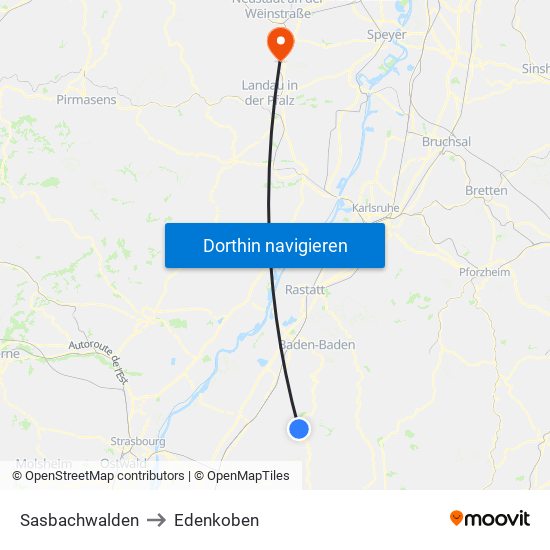 Sasbachwalden to Edenkoben map