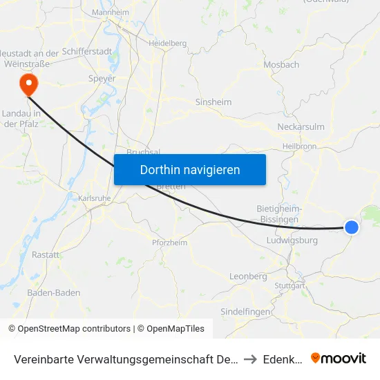 Vereinbarte Verwaltungsgemeinschaft Der Stadt Backnang to Edenkoben map
