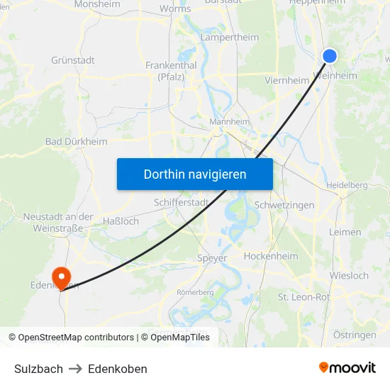 Sulzbach to Edenkoben map