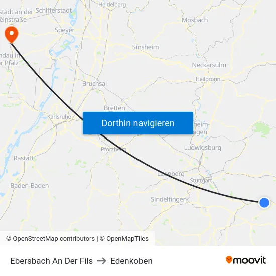 Ebersbach An Der Fils to Edenkoben map