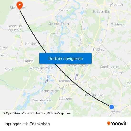 Ispringen to Edenkoben map