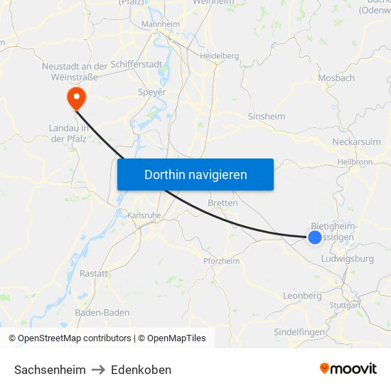 Sachsenheim to Edenkoben map