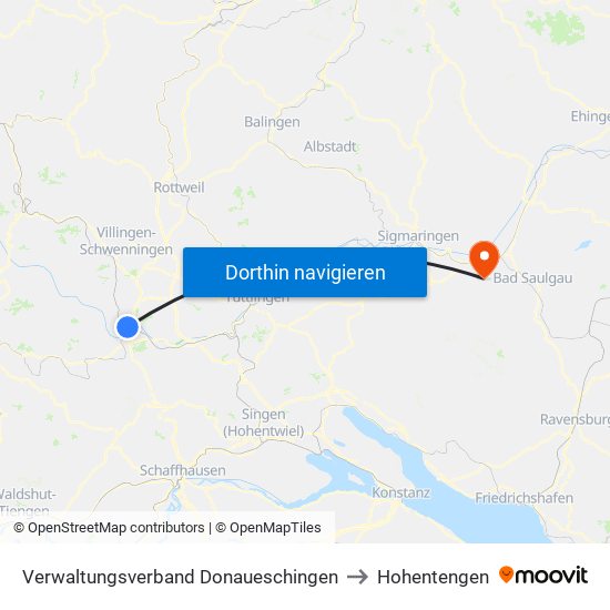 Verwaltungsverband Donaueschingen to Hohentengen map