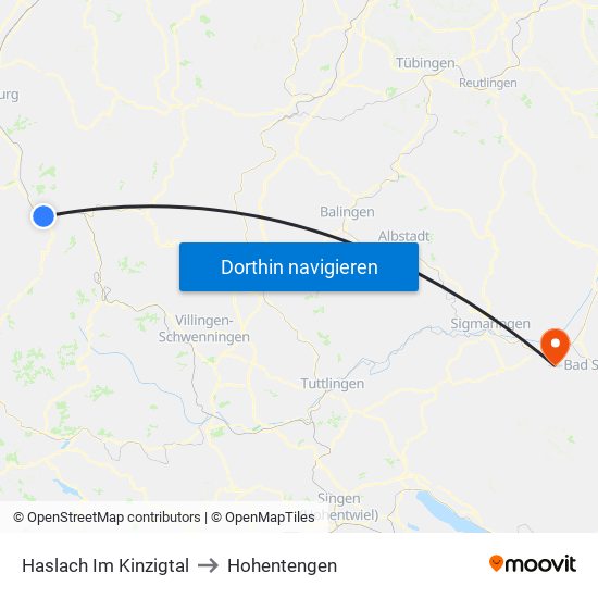 Haslach Im Kinzigtal to Hohentengen map
