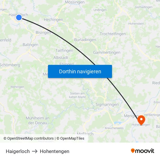 Haigerloch to Hohentengen map