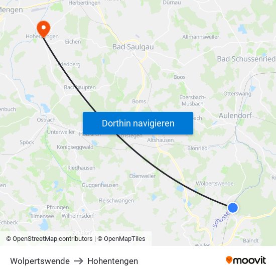 Wolpertswende to Hohentengen map