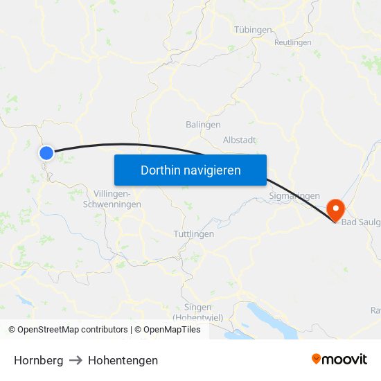 Hornberg to Hohentengen map