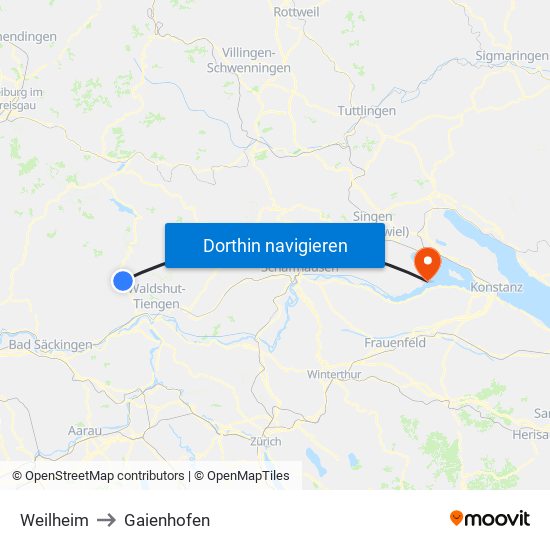 Weilheim to Gaienhofen map