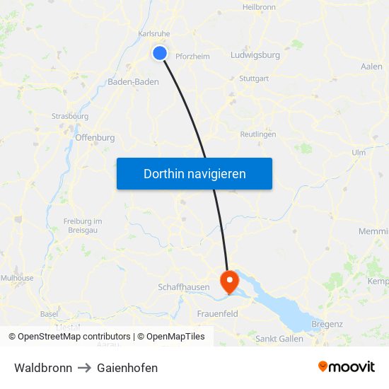 Waldbronn to Gaienhofen map