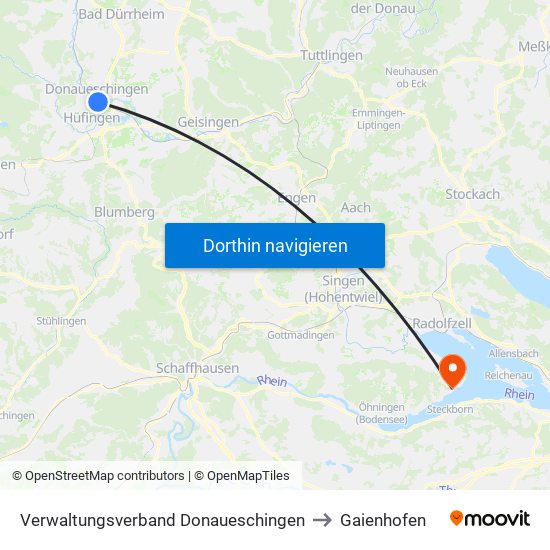 Verwaltungsverband Donaueschingen to Gaienhofen map