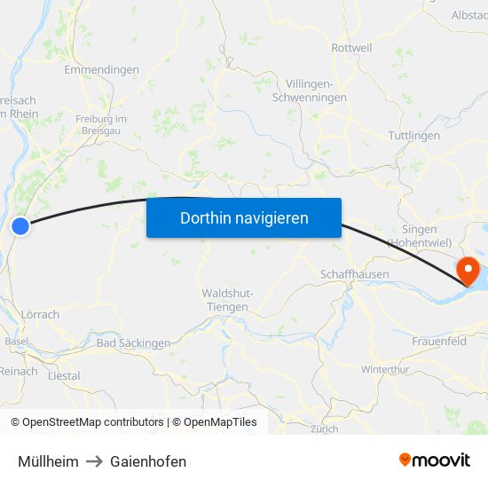 Müllheim to Gaienhofen map