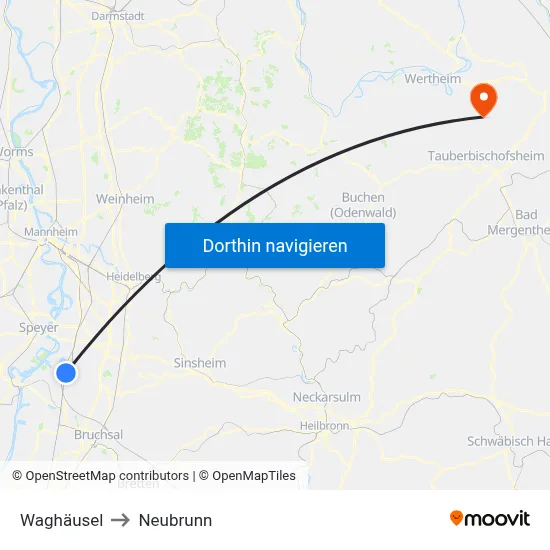 Waghäusel to Neubrunn map