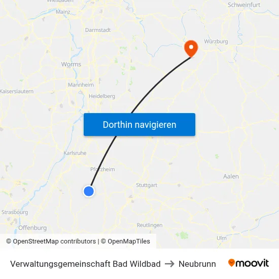 Verwaltungsgemeinschaft Bad Wildbad to Neubrunn map
