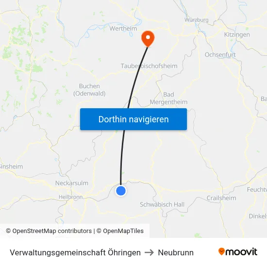 Verwaltungsgemeinschaft Öhringen to Neubrunn map