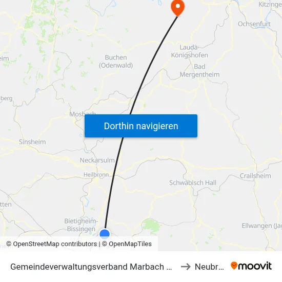 Gemeindeverwaltungsverband Marbach am Neckar to Neubrunn map