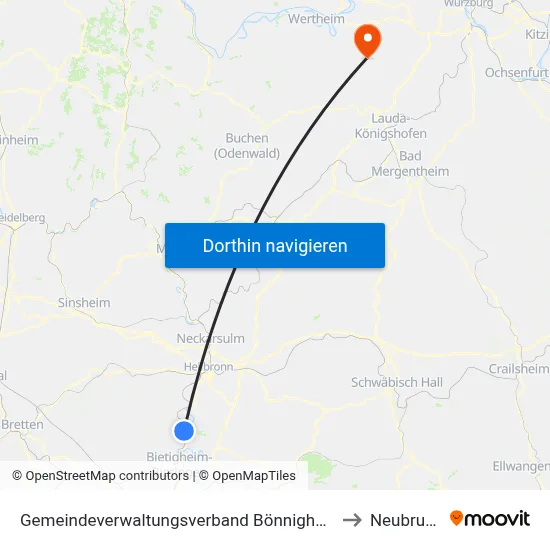 Gemeindeverwaltungsverband Bönnigheim to Neubrunn map