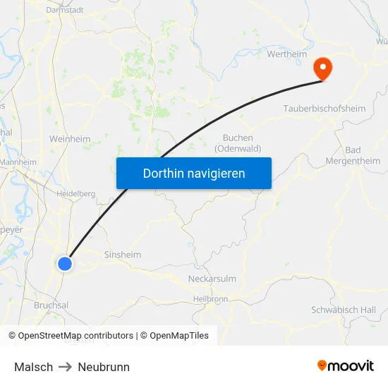 Malsch to Neubrunn map